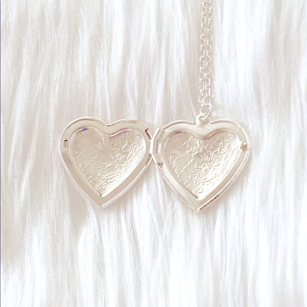 Silver Heart Locket With Engraved Flower Swirl Design - Picture 3 of 5